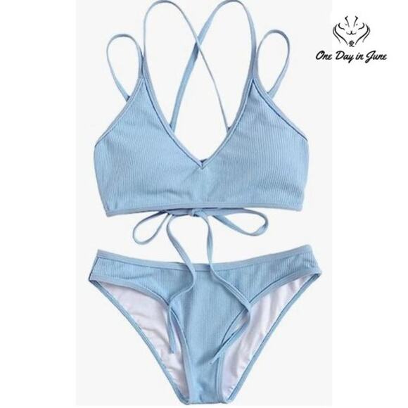 SweatyRocks Criss Cross Back Bikini Swimsuit Size L - Picture 1 of 5